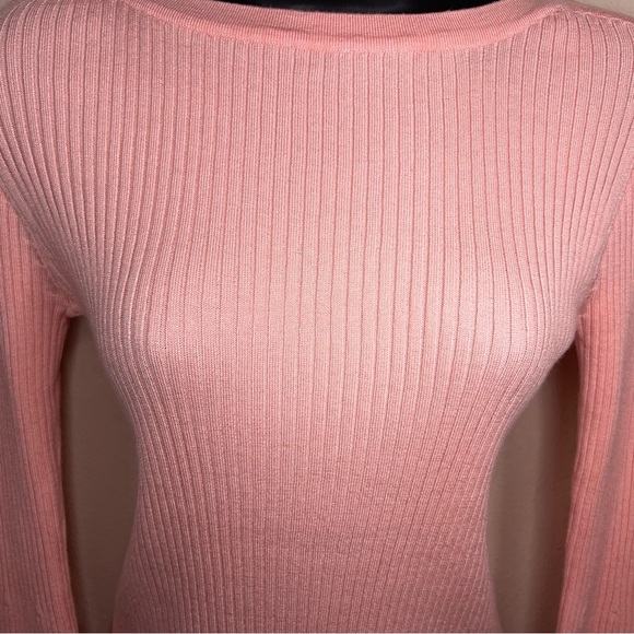 Small Bongo Pink Ribbed Long Bell Sleeve Sweater Knit Pastel Lettuce Trim - Picture 14 of 16